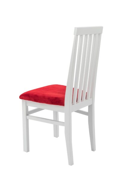Set masa extensibila Kan 100x135 cm, lemn masiv alb, blat din MDF cu 4 scaune tapitate ZIM Snezana, stofa petra rosu - imagine 6