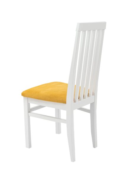 Set masa extensibila Kan 100x135 cm, lemn masiv alb, blat din MDF cu 4 scaune tapitate ZIM Snezana, stofa petra galben - imagine 8