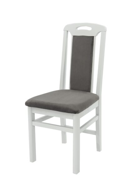 Scaun din lemn masiv de fag tapitat cu stofa Zim Standard Petra Grey, alb, tapiterie gri - imagine 3