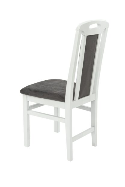 Scaun din lemn masiv de fag tapitat cu stofa Zim Standard Petra Grey, alb, tapiterie gri - imagine 4