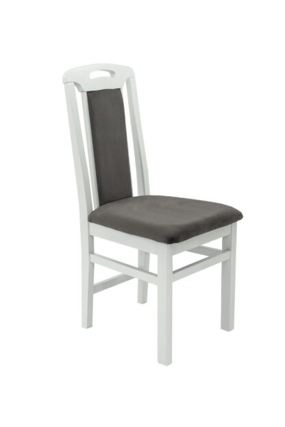 Scaun din lemn masiv de fag tapitat cu stofa Zim Standard Petra Grey, alb, tapiterie gri - imagine 5