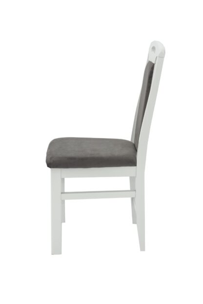 Scaun din lemn masiv de fag tapitat cu stofa Zim Standard Petra Grey, alb, tapiterie gri - imagine 8