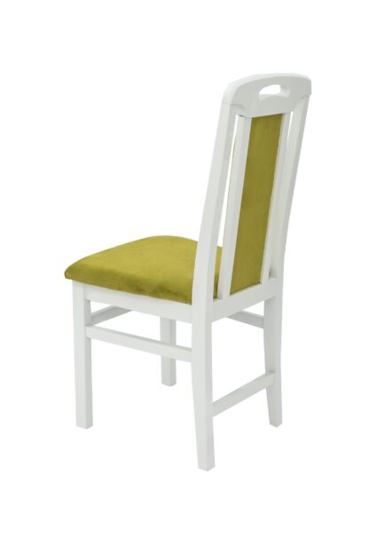 Scaun din lemn masiv de fag tapitat cu stofa Zim Standard Petra, alb, tapiterie verde - imagine 2