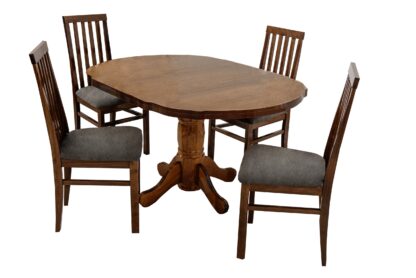 Set masa extensibila Kan 100x135 cm, lemn masiv, culoare nuc, blat din MDF cu 4 scaune tapitate ZIM Snezana walnut, stofa silver - imagine 3