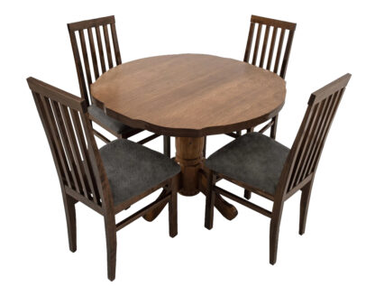 Set masa extensibila Kan 100x135 cm, lemn masiv, culoare nuc, blat din MDF cu 4 scaune tapitate ZIM Snezana walnut, stofa silver - imagine 4