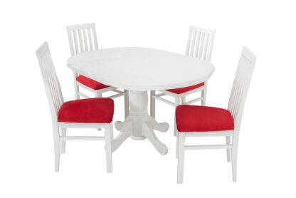 Set masa extensibila Kan 100x135 cm, lemn masiv alb, blat din MDF cu 4 scaune tapitate ZIM Snezana, stofa petra rosu - imagine 4