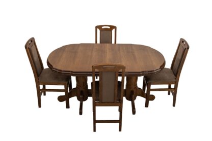 Set masa extensibila Jork 160x200 cm, lemn masiv, culoare nuc, blat din MDF cu 4 scaune tapitate ZIM Standard Walnut, stofa W24 - imagine 2