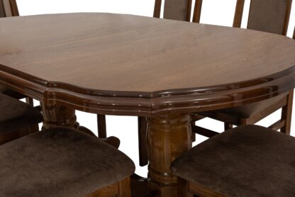 Set masa extensibila Jork 160x200 cm, lemn masiv, culoare nuc, blat din MDF cu 4 scaune tapitate ZIM Standard Walnut, stofa W24 - imagine 3