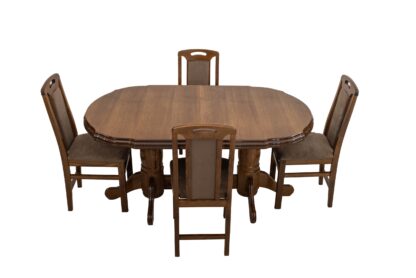 Set masa extensibila Jork 160x200 cm, lemn masiv, culoare nuc, blat din MDF cu 4 scaune tapitate ZIM Standard Walnut, stofa W24 - imagine 4
