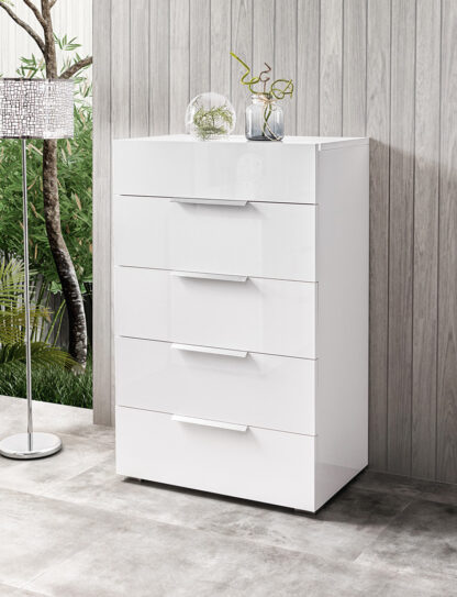Dormitor Bianca, alb/gri, pat 160x200 cm, saltea, 2 noptiere, comoda - imagine 4
