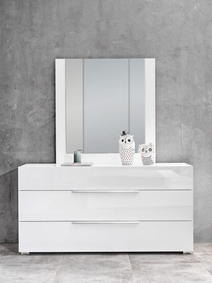 Dormitor Bianca, alb/gri, pat 160x200 cm, saltea, 2 noptiere, comoda - imagine 5