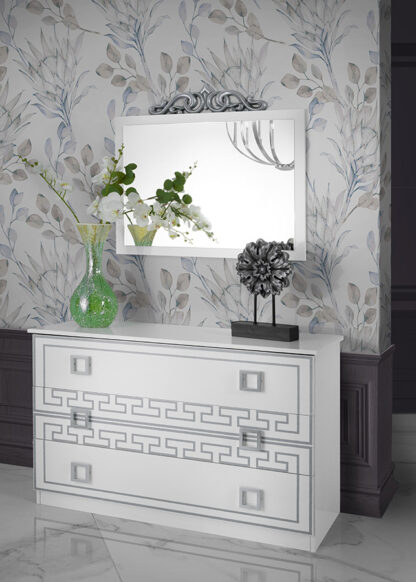 Dormitor Olimp Silver, alb, pat 160x200 cm, dulap cu 6 usi, 2 noptiere, comoda - imagine 3