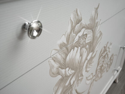 Dormitor Peonia, alb/bej, pat 160x200 cm, dulap cu 2 usi culisante, 2 noptiere, comoda - imagine 5