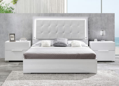 Dormitor Bianca, alb/gri, pat 160x200 cm, saltea, 2 noptiere, comoda - imagine 2