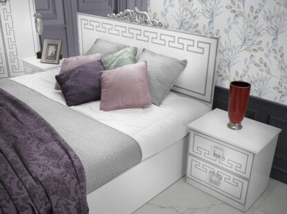 Dormitor Olimp Silver, alb, pat 160x200 cm, dulap cu 6 usi, 2 noptiere, comoda - imagine 2