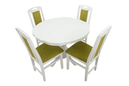 Set masa extensibila Kan 100x135 cm, lemn masiv alb, blat din MDF cu 4 scaune tapitate ZIM Standard, stofa petra verde - imagine 5