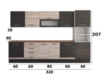 Bucatarie Alfa 320, sonoma/wenge, blat termic nuc, corp pentru cuptor incorporabil - imagine 8