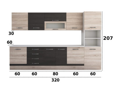 Bucatarie Alfa 320, wenge/sonoma, blat termic alb, corp pentru cuptor incorporabil - imagine 8