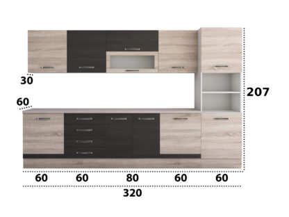 Bucatarie Alfa 320, wenge/sonoma, blat termic travertin, corp pentru cuptor incorporabil - imagine 8
