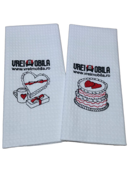 Set 2 prosoape bucatarie, model Dragoste, 40x60 cm