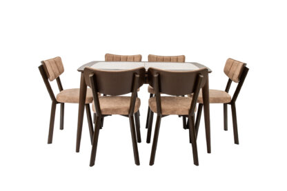 Set masa extensibila T650, crem, 156x80x75 cm cu 6 scaune C650, 50x50x85 cm, crem - imagine 2