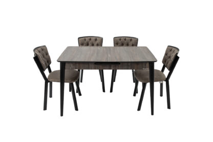 Set masa extensibila T520, neagra, 124-152x79x75 cm cu 4 scaune C520, negre - imagine 2