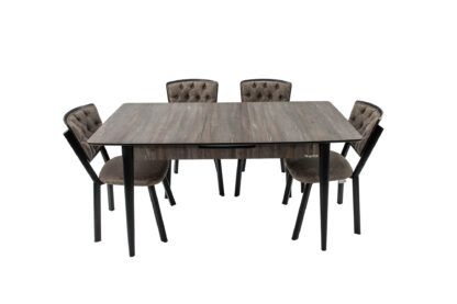 Set masa extensibila T520, neagra, 124-152x79x75 cm cu 4 scaune C520, negre - imagine 10