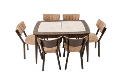 Set masa extensibila T650, crem, 156x80x75 cm cu 6 scaune C650, 50x50x85 cm, crem - imagine 3