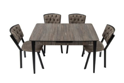 Set masa extensibila T520, neagra, 124-152x79x75 cm cu 4 scaune C520, negre