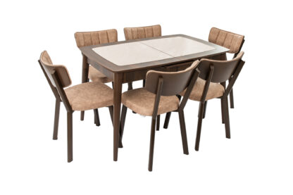Set masa extensibila T650, crem, 156x80x75 cm cu 6 scaune C650, 50x50x85 cm, crem - imagine 4