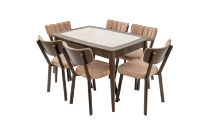 Set masa extensibila T650, crem, 156x80x75 cm cu 6 scaune C650, 50x50x85 cm, crem - imagine 5
