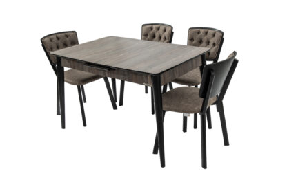 Set masa extensibila T520, neagra, 124-152x79x75 cm cu 4 scaune C520, negre - imagine 4