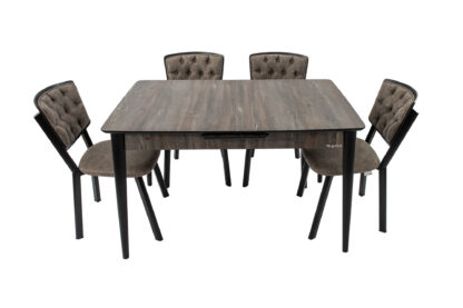 Set masa extensibila T520, neagra, 124-152x79x75 cm cu 4 scaune C520, negre - imagine 5