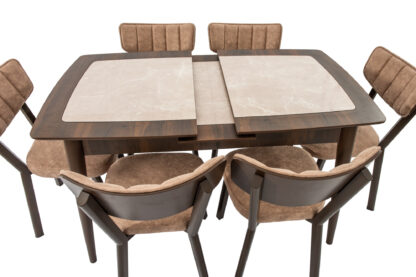 Set masa extensibila T650, crem, 156x80x75 cm cu 6 scaune C650, 50x50x85 cm, crem - imagine 6