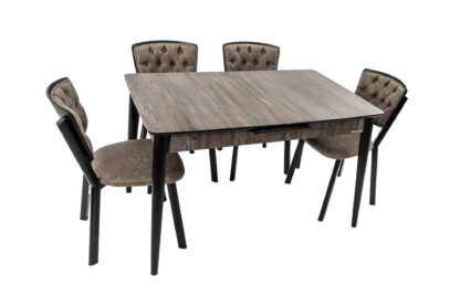 Set masa extensibila T520, neagra, 124-152x79x75 cm cu 4 scaune C520, negre - imagine 6