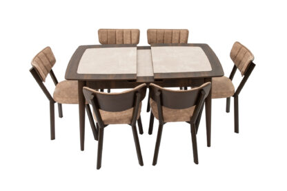 Set masa extensibila T650, crem, 156x80x75 cm cu 6 scaune C650, 50x50x85 cm, crem