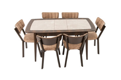 Set masa extensibila T650, crem, 156x80x75 cm cu 6 scaune C650, 50x50x85 cm, crem - imagine 7