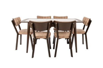 Set masa extensibila T650, crem, 156x80x75 cm cu 6 scaune C650, 50x50x85 cm, crem - imagine 8