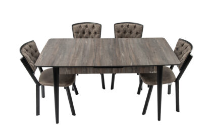 Set masa extensibila T520, neagra, 124-152x79x75 cm cu 4 scaune C520, negre - imagine 9