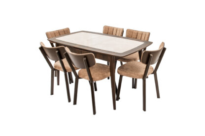 Set masa extensibila T650, crem, 156x80x75 cm cu 6 scaune C650, 50x50x85 cm, crem - imagine 9