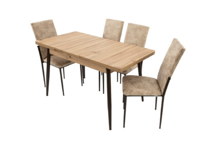 Set masa T710, maro, 135x70x75 cm cu 4 scaune C669, maro, 44x45x95 cm - imagine 3