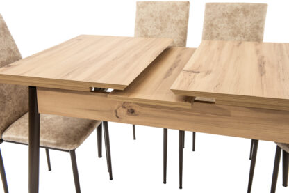 Set masa T710, maro, 135x70x75 cm cu 4 scaune C669, maro, 44x45x95 cm - imagine 4