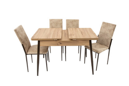 Set masa T710, maro, 135x70x75 cm cu 4 scaune C669, maro, 44x45x95 cm