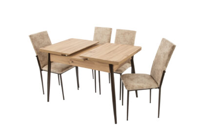 Set masa T710, maro, 135x70x75 cm cu 4 scaune C669, maro, 44x45x95 cm - imagine 5