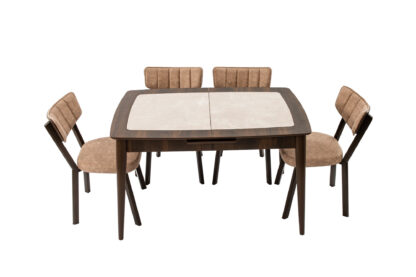 Set masa extensibila T650, crem, 156x80x75 cm cu 4 scaune C650, 50x50x85 cm, crem - imagine 2