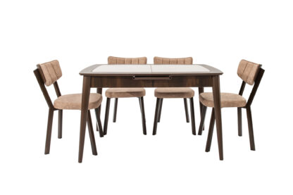 Set masa extensibila T650, crem, 156x80x75 cm cu 4 scaune C650, 50x50x85 cm, crem - imagine 3