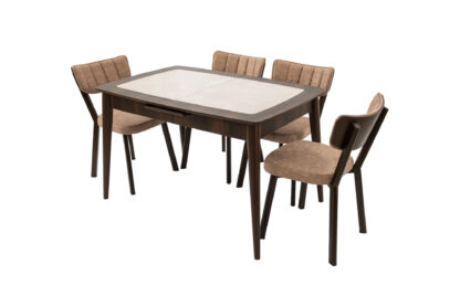 Set masa extensibila T650, crem, 156x80x75 cm cu 4 scaune C650, 50x50x85 cm, crem - imagine 4
