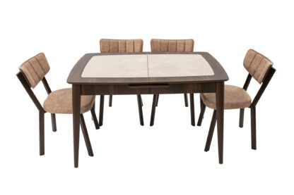 Set masa extensibila T650, crem, 156x80x75 cm cu 4 scaune C650, 50x50x85 cm, crem - imagine 9