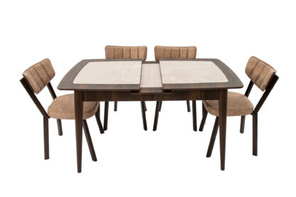 Set masa extensibila T650, crem, 156x80x75 cm cu 4 scaune C650, 50x50x85 cm, crem