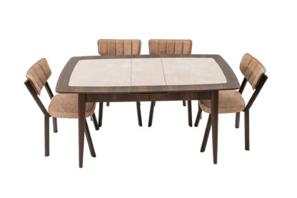 Set masa extensibila T650, crem, 156x80x75 cm cu 4 scaune C650, 50x50x85 cm, crem - imagine 5